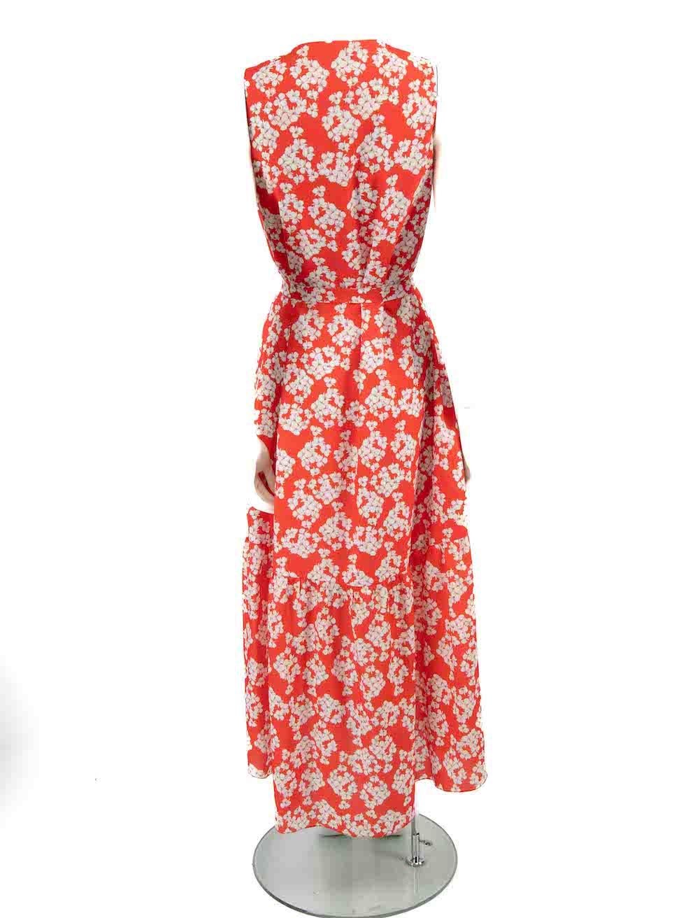 Borgo De Nor Red Floral Pattern Belted Midi Dress Size XS In Good Condition For Sale In London, GB