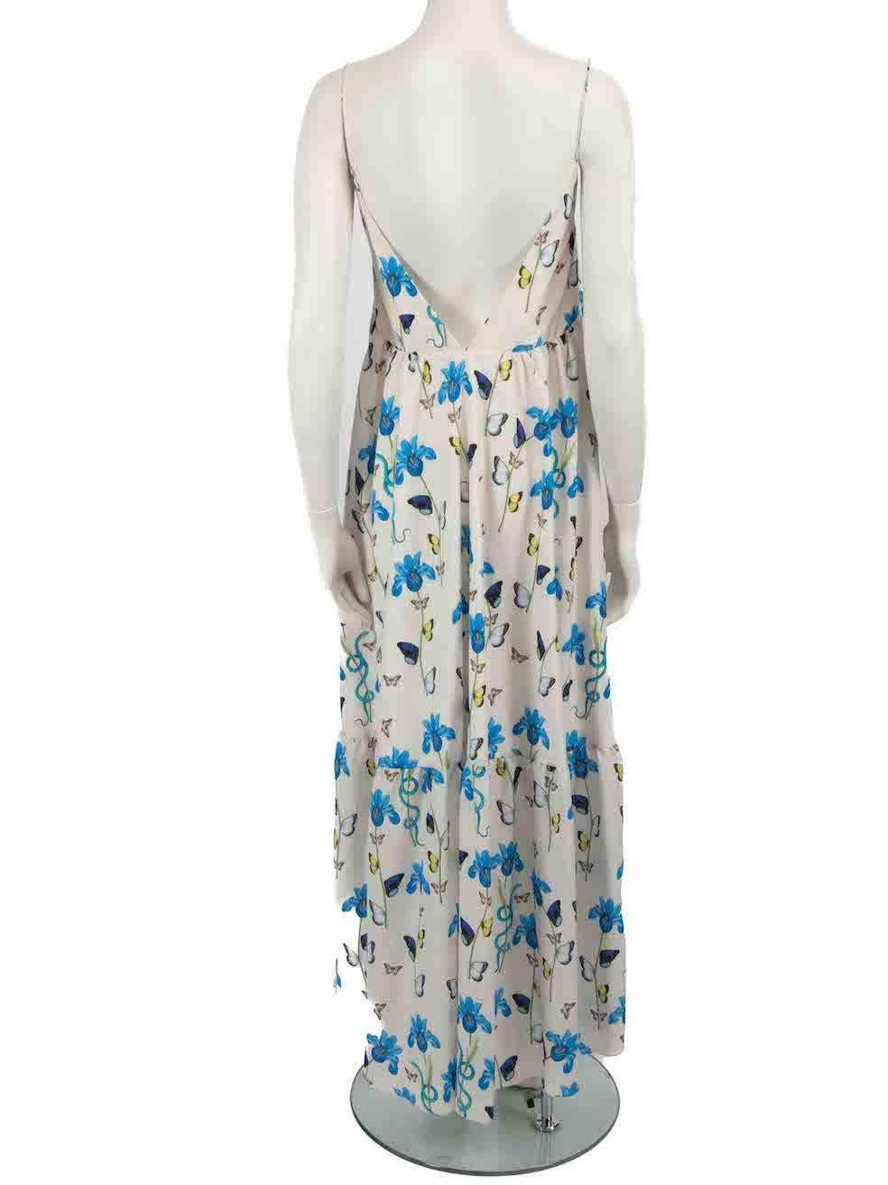 Borgo De Nor White Butterfly Floral Midi Dress Size S In Excellent Condition For Sale In London, GB