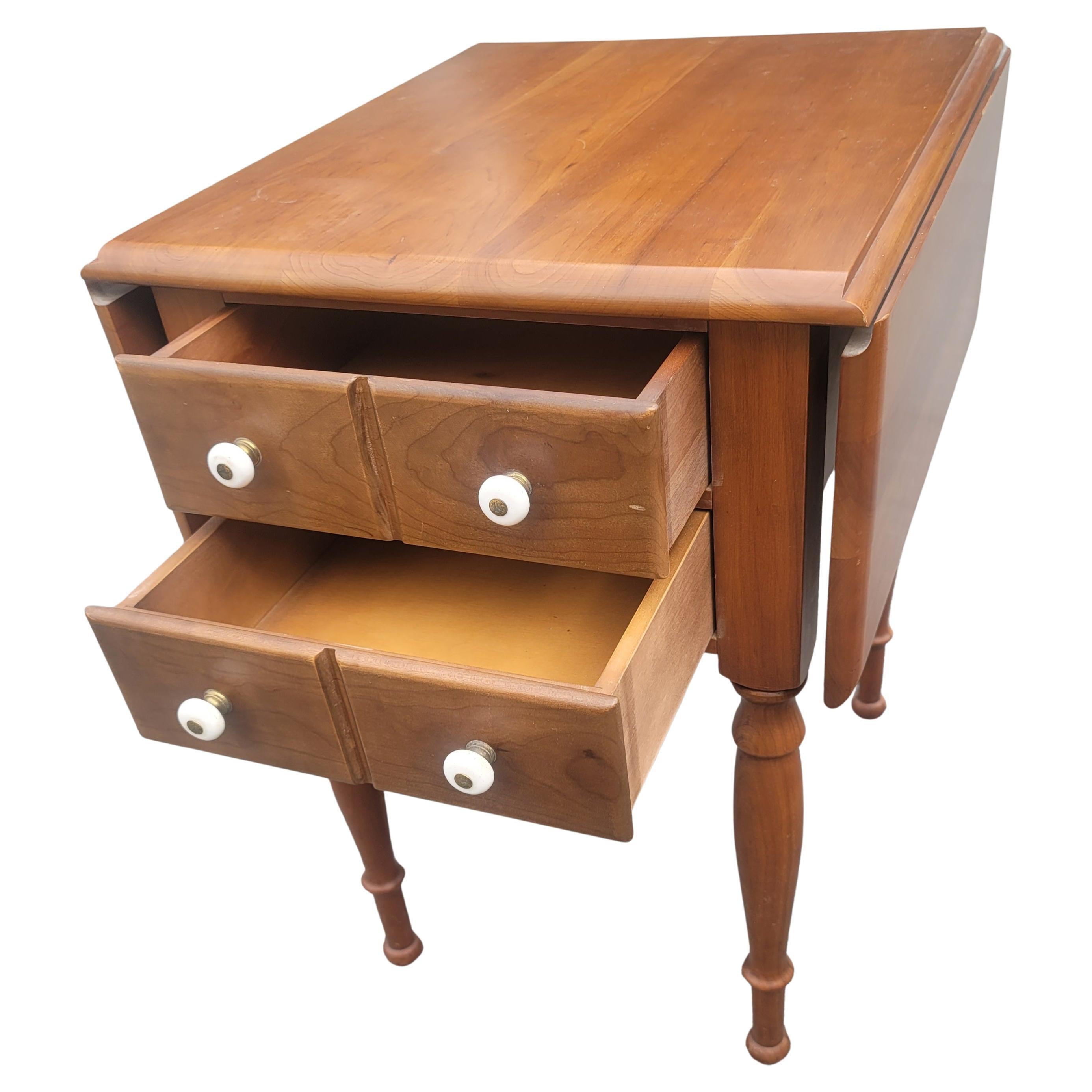 Woodwork Boring Furniture Victorian Cherry Drop-Leaf Pembroke Tables, a Pair For Sale