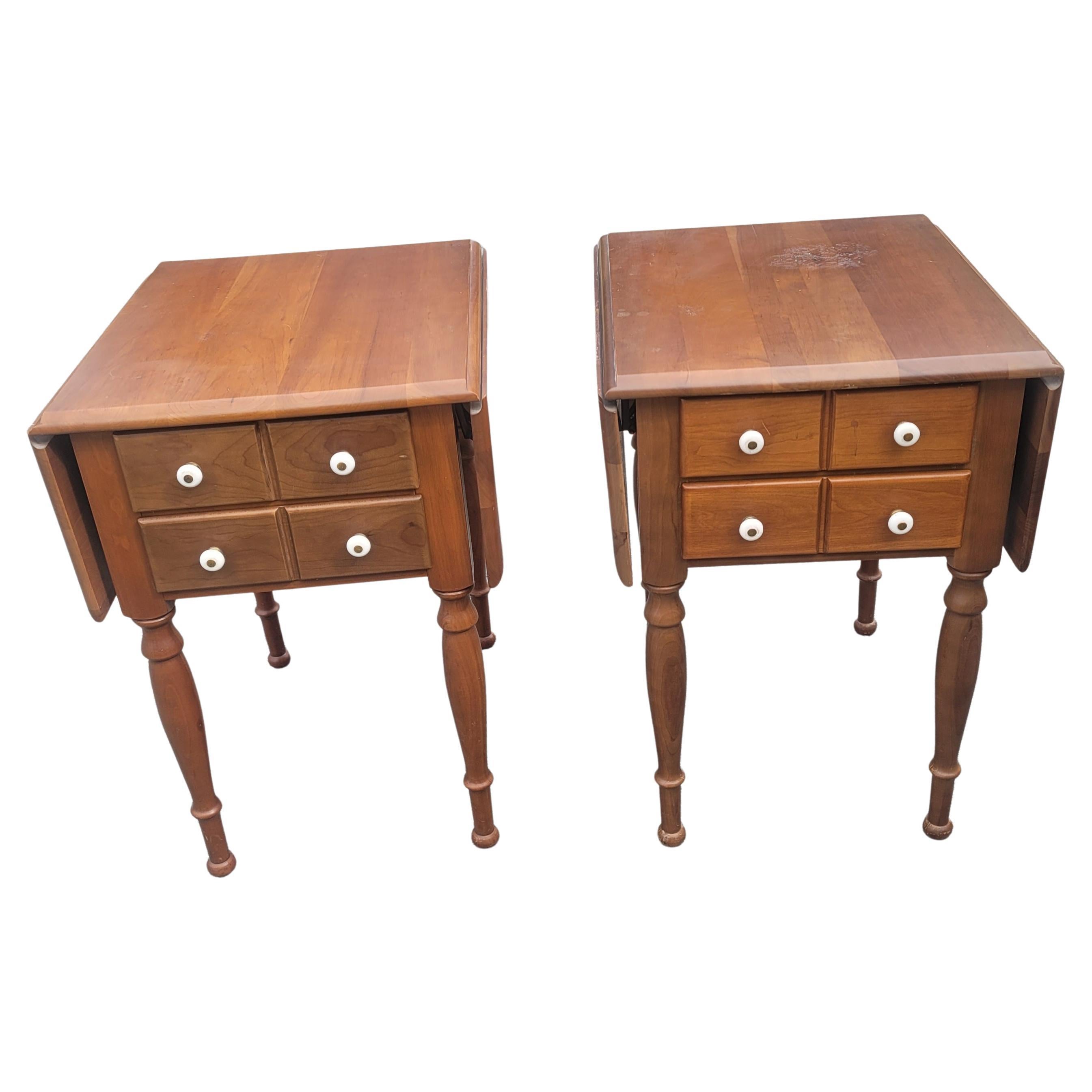 Boring Furniture Victorian Cherry Drop-Leaf Pembroke Tables, a Pair For Sale