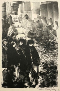 Moody Senza titolo 1920 Boris Anisfeld Litografia di figure ed edifici cittadini