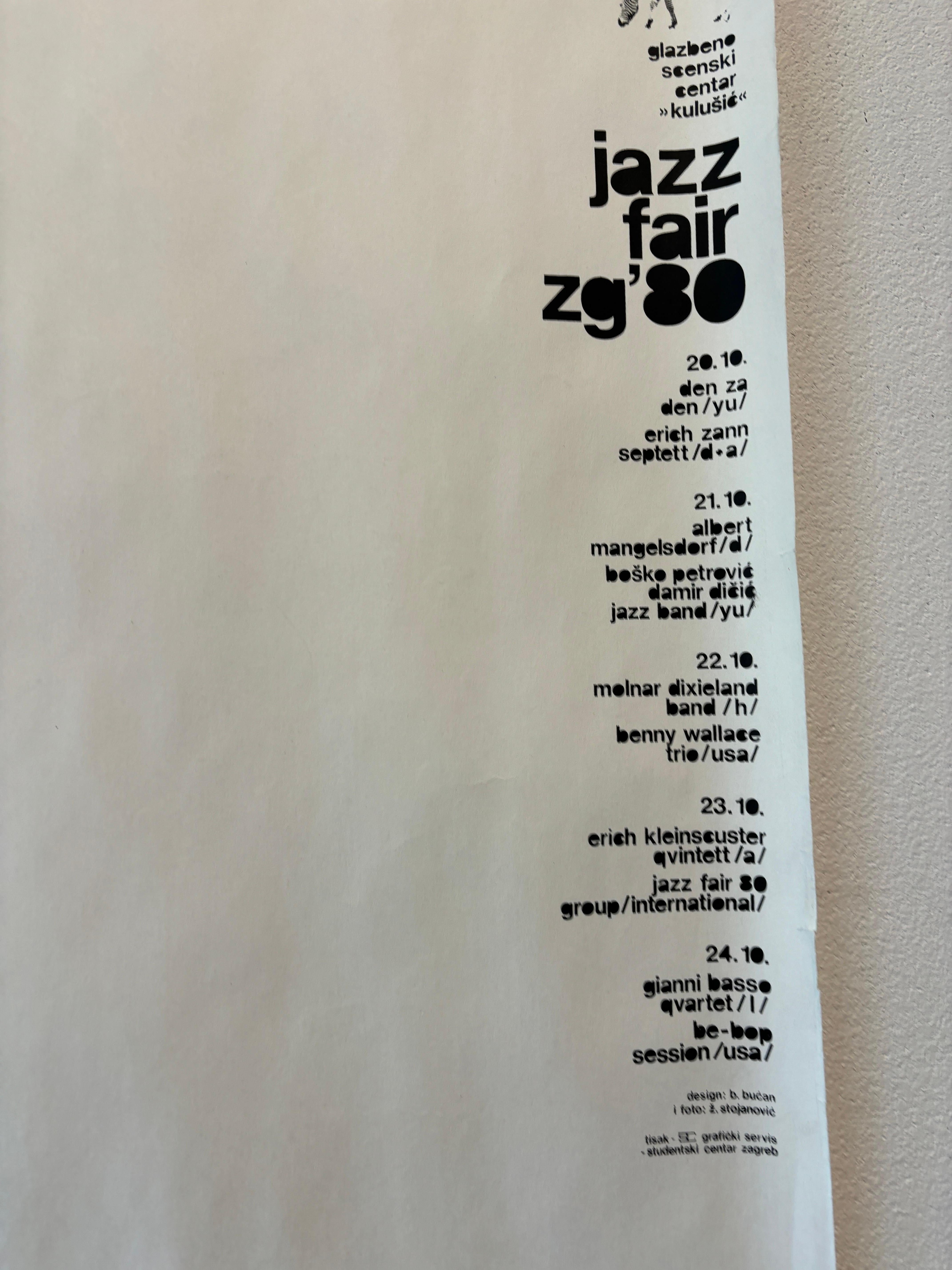 Croatian BORIS BUCAN Two Sheet Silk-Screen Original Vintage Poster, Zagreb Jazz Fair 1980 For Sale