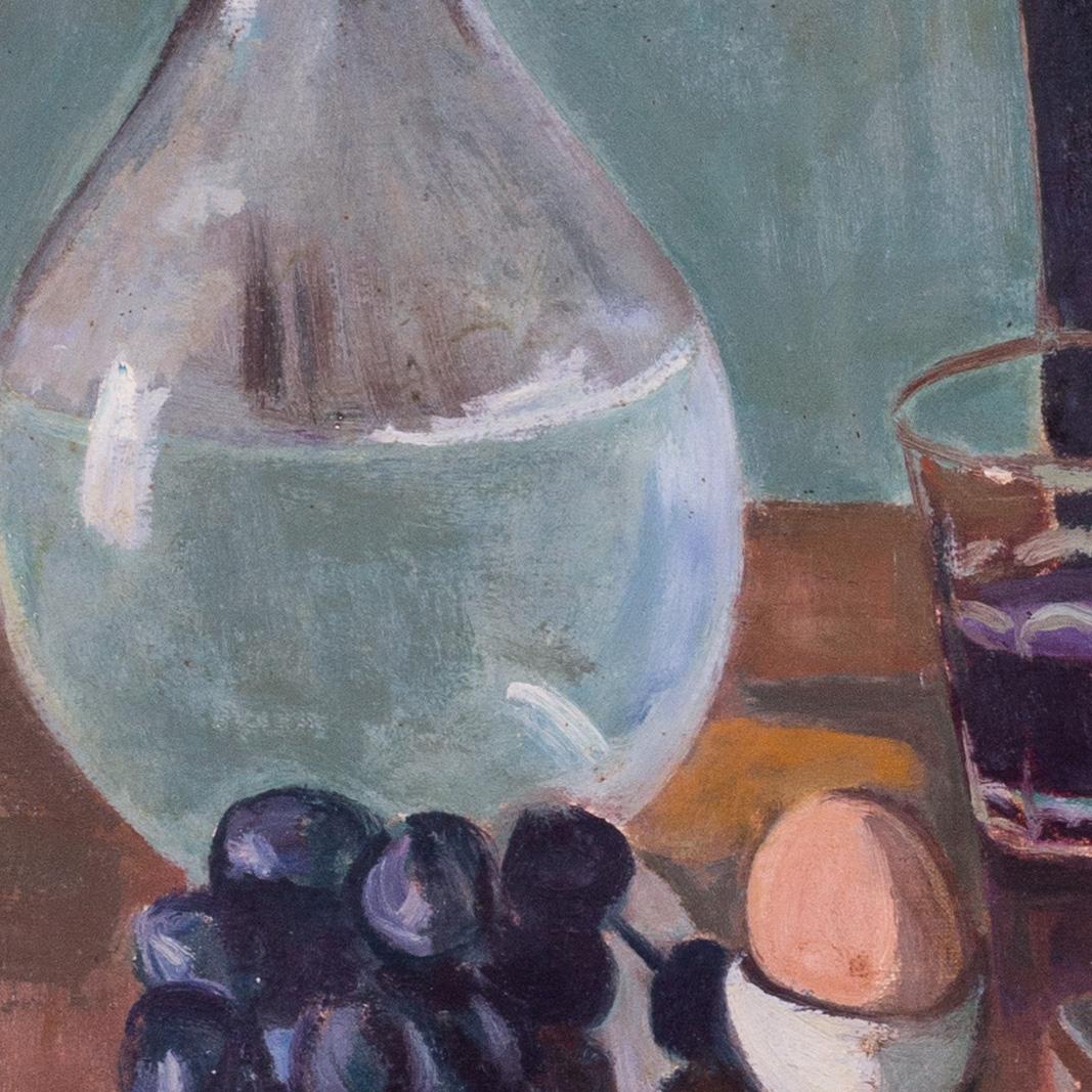Natura morta francese del XX secolo, uva, uova, pane e vino di Boris Buchet in vendita 4
