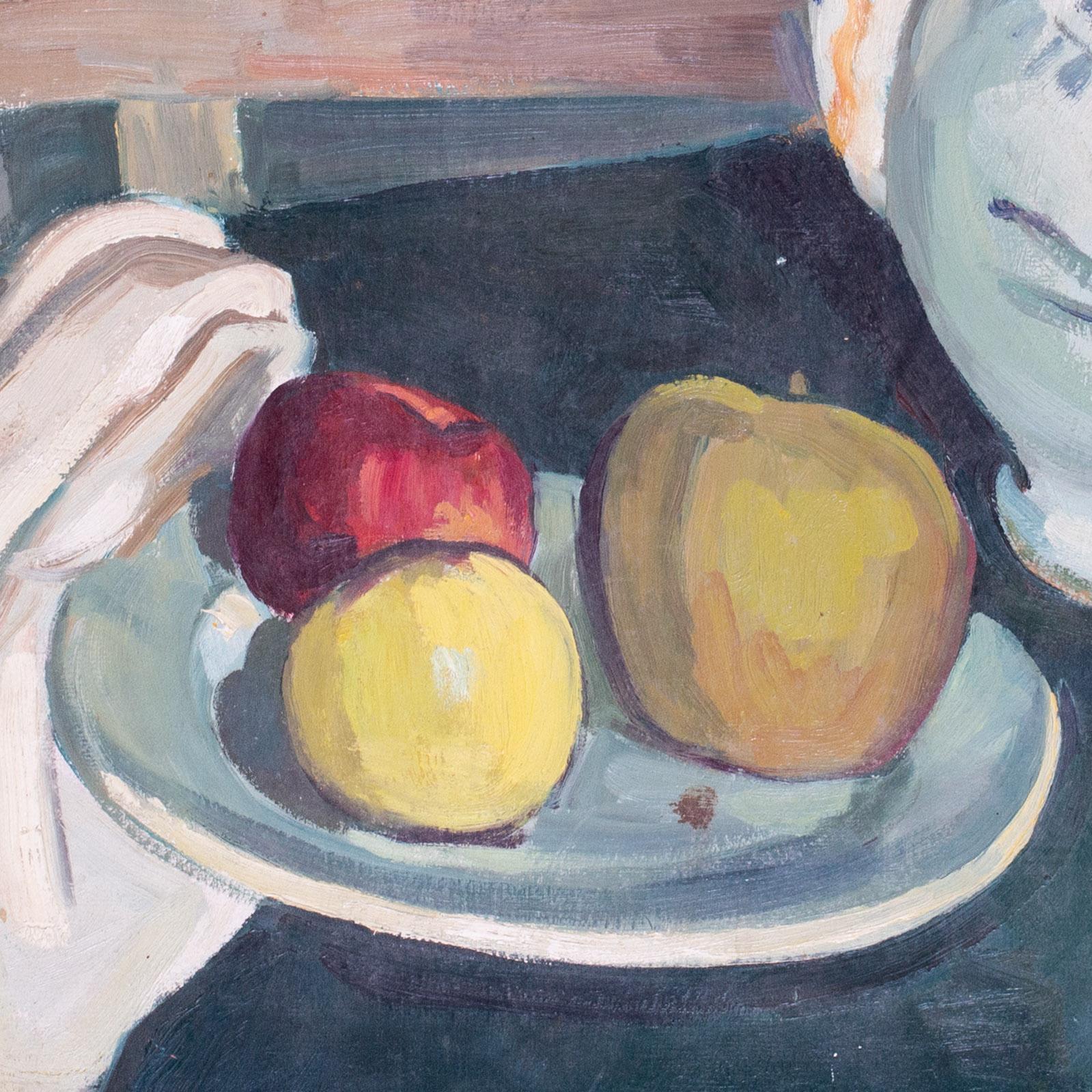 France, 20e siècle Nature morte de pommes et cruche décorée par Boris Buchet en vente 4