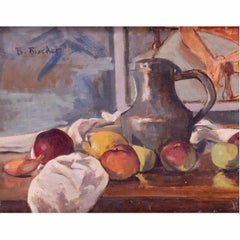 France, 20e siècle Nature morte de pommes et pot de service par Boris Buchet