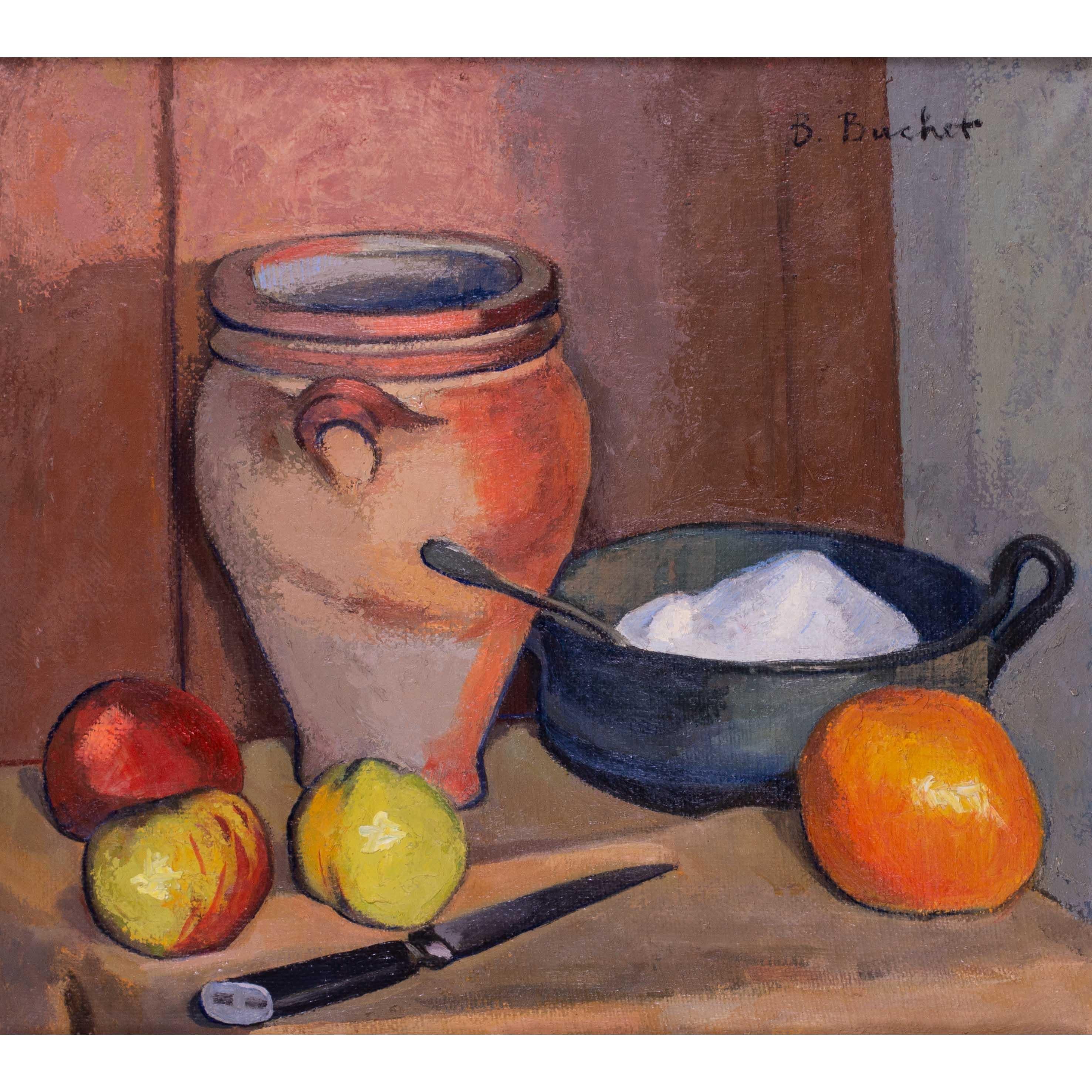 Français, 20e siècle Nature morte à l'aiguière, au sucrier et aux pommes par Boris Buchet en vente 1