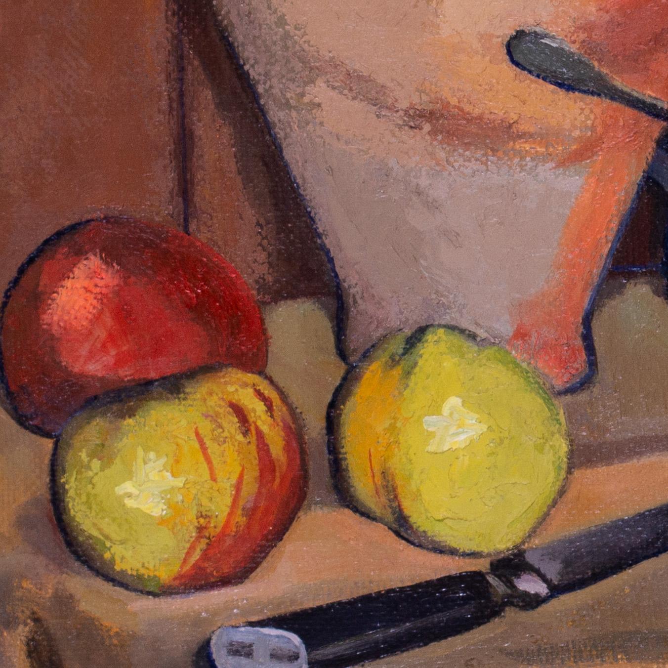 Français, 20e siècle Nature morte à l'aiguière, au sucrier et aux pommes par Boris Buchet en vente 2