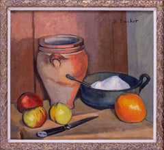 French, 20th Century still life of ewer, bowl of sugar, apples by Boris Buchet