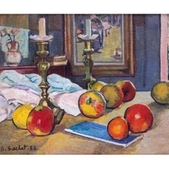 Français, 20e siècle Nature morte de fruits et chandelier par Boris Buchet