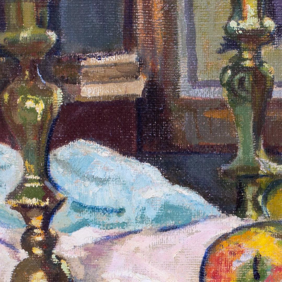 French, 20th Century still life of fruit and candlestick by Boris Buchet For Sale 5