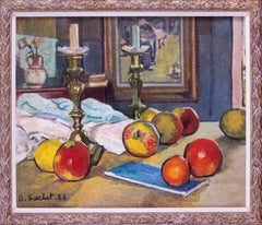 French, 20th Century still life of fruit and candlestick by Boris Buchet