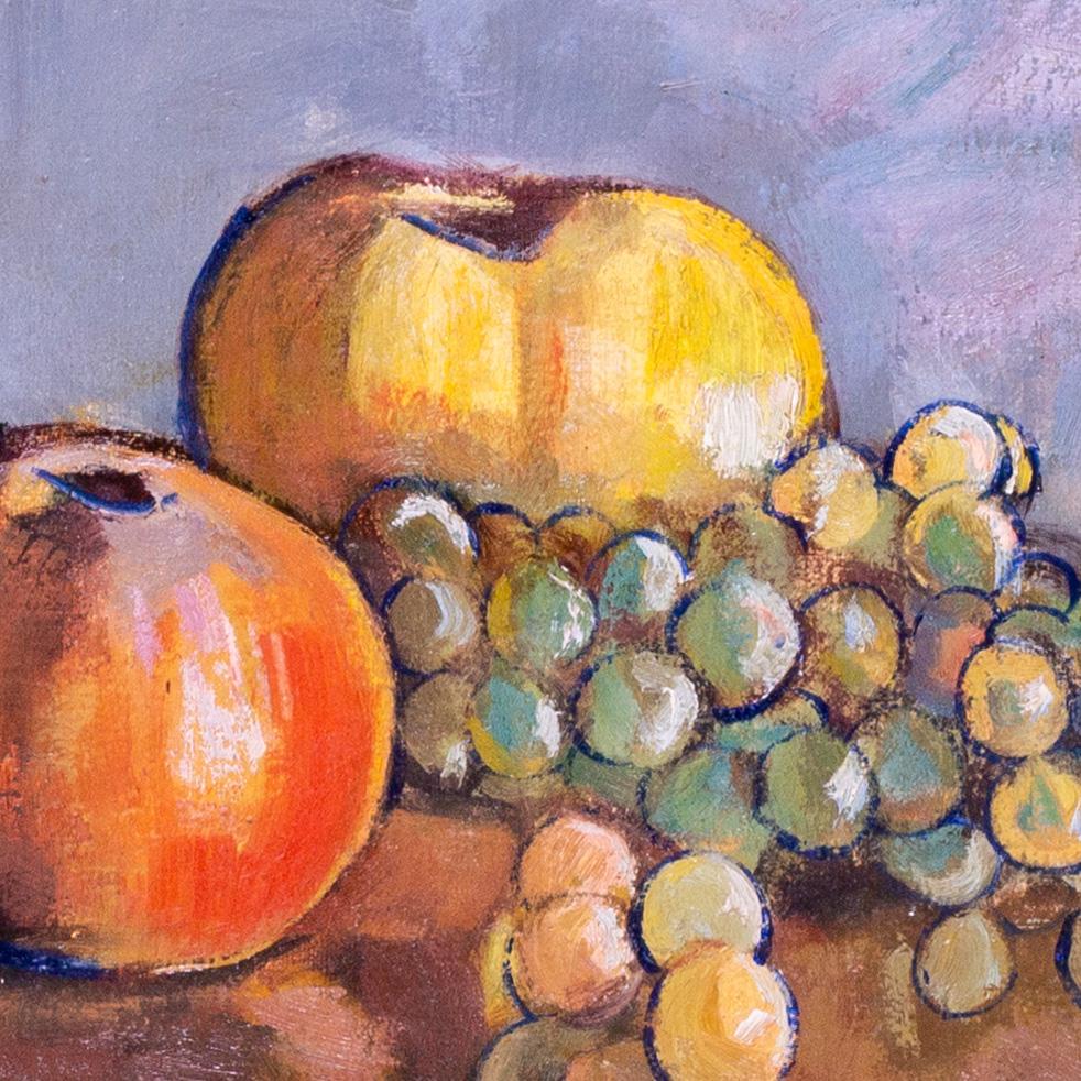 Francés, Siglo XX bodegón de uvas, manzanas y taza de té de Boris Buchet en venta 1