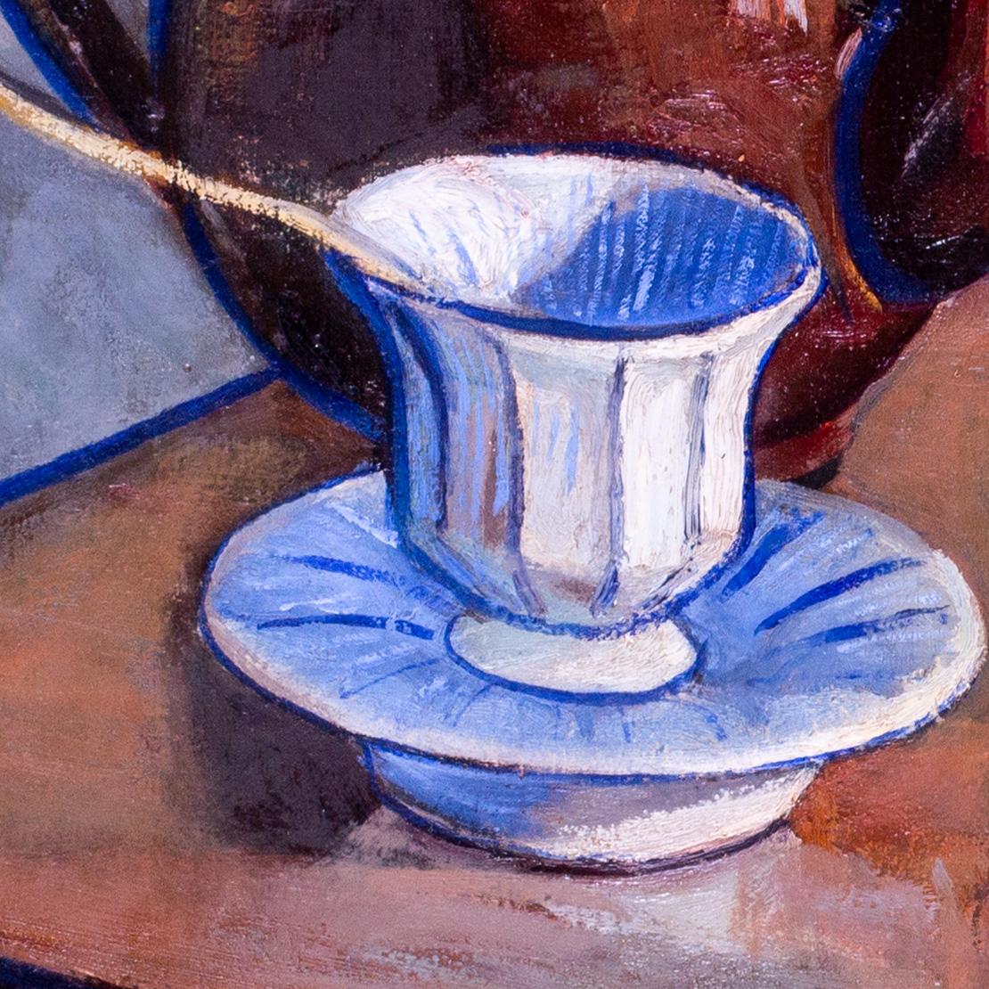 Francés, Siglo XX bodegón de uvas, manzanas y taza de té de Boris Buchet en venta 2