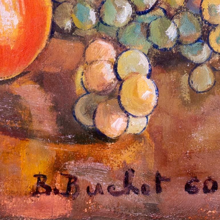 Francés, Siglo XX bodegón de uvas, manzanas y taza de té de Boris Buchet en venta 3