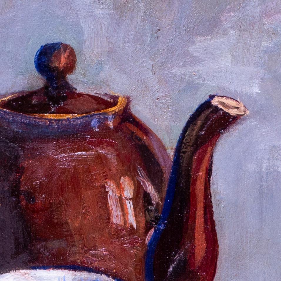 Francés, Siglo XX bodegón de uvas, manzanas y taza de té de Boris Buchet en venta 4