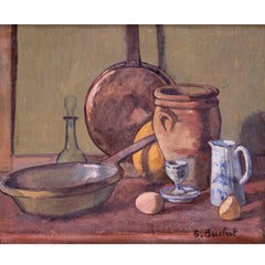 French, 20th Century still life of skillet, ewer and milk jug by Boris Buchet