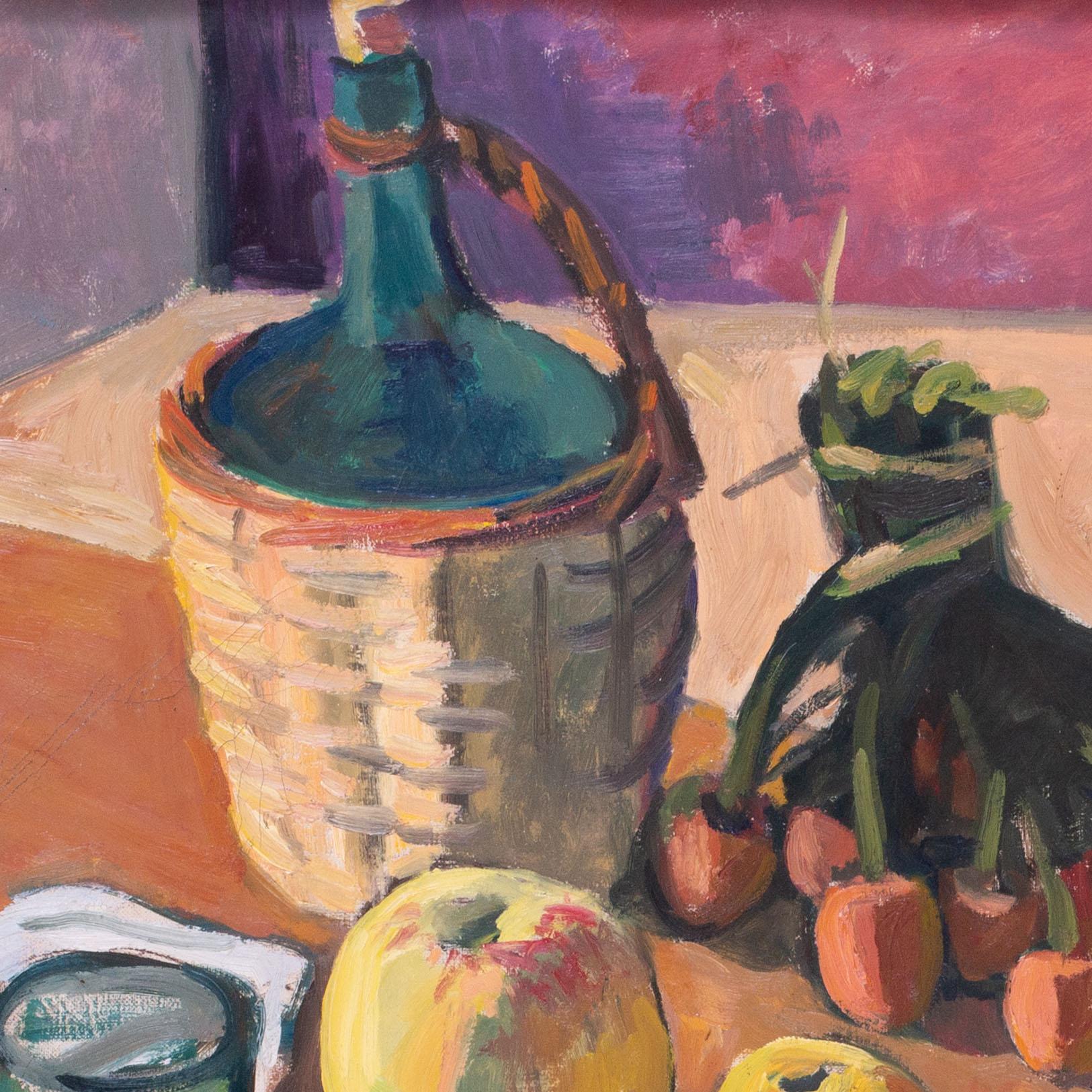 Francese, Natura morta del XX secolo,  vino, verdure e mele di Boris Buchet in vendita 5