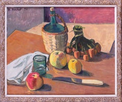 French, 20th Century still life,  wine, vegetables and apples by Boris Buchet