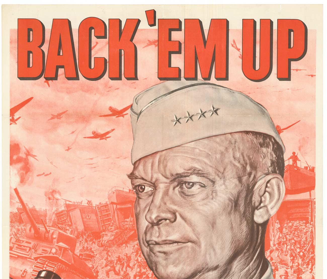 Affiche vintage d'origine d'Eisenhower de 1944 « Back 'Em Up Buy Extra Bonds » - Print de Boris Chaliapin