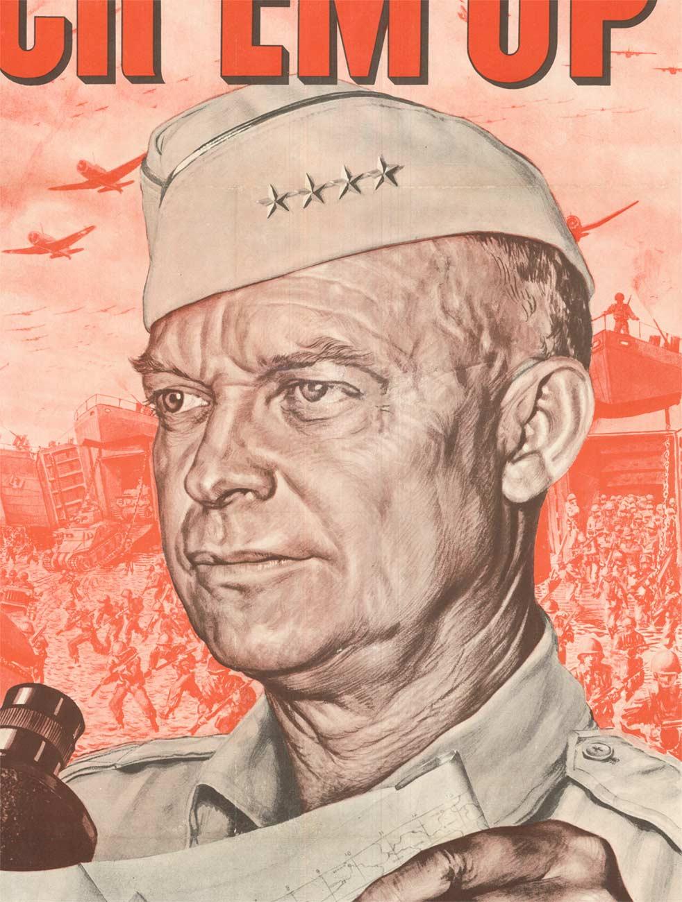 Affiche vintage d'origine d'Eisenhower de 1944 « Back 'Em Up Buy Extra Bonds » - Beige Portrait Print par Boris Chaliapin