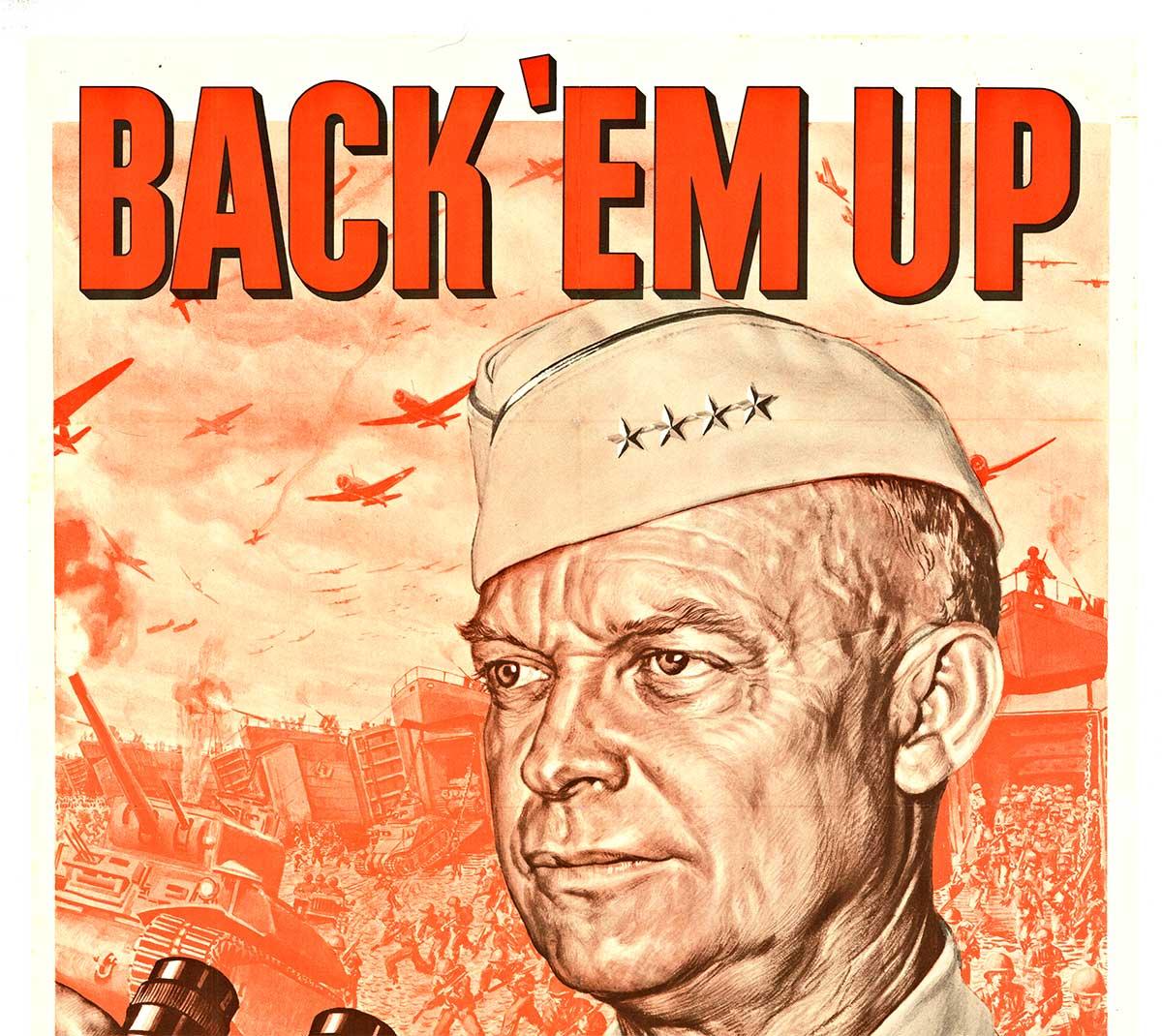 Original Back 'em Up Buy Extra Bonds General Eisenhower, WW2 vintage poster - American Realist Print by Boris Chaliapin