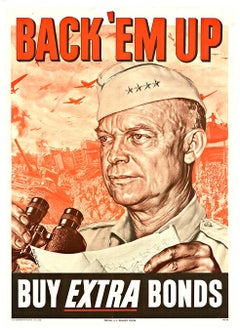 Original Back 'em Up Buy Extra Bonds General Eisenhower, WW2 vintage poster