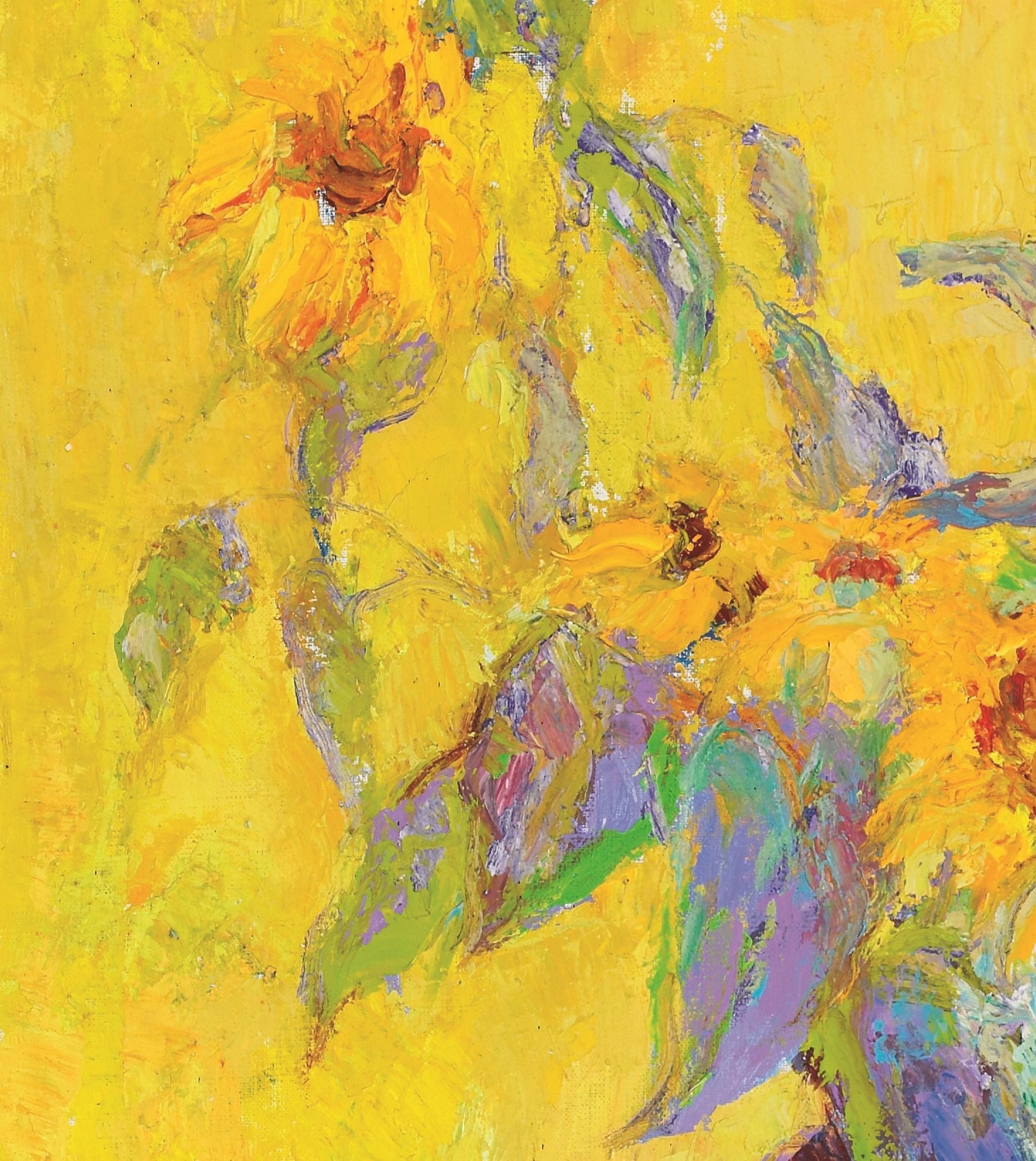SUNFLOWERS IN A GLASS - Abstract Impressionist Print by Boris Chetkov