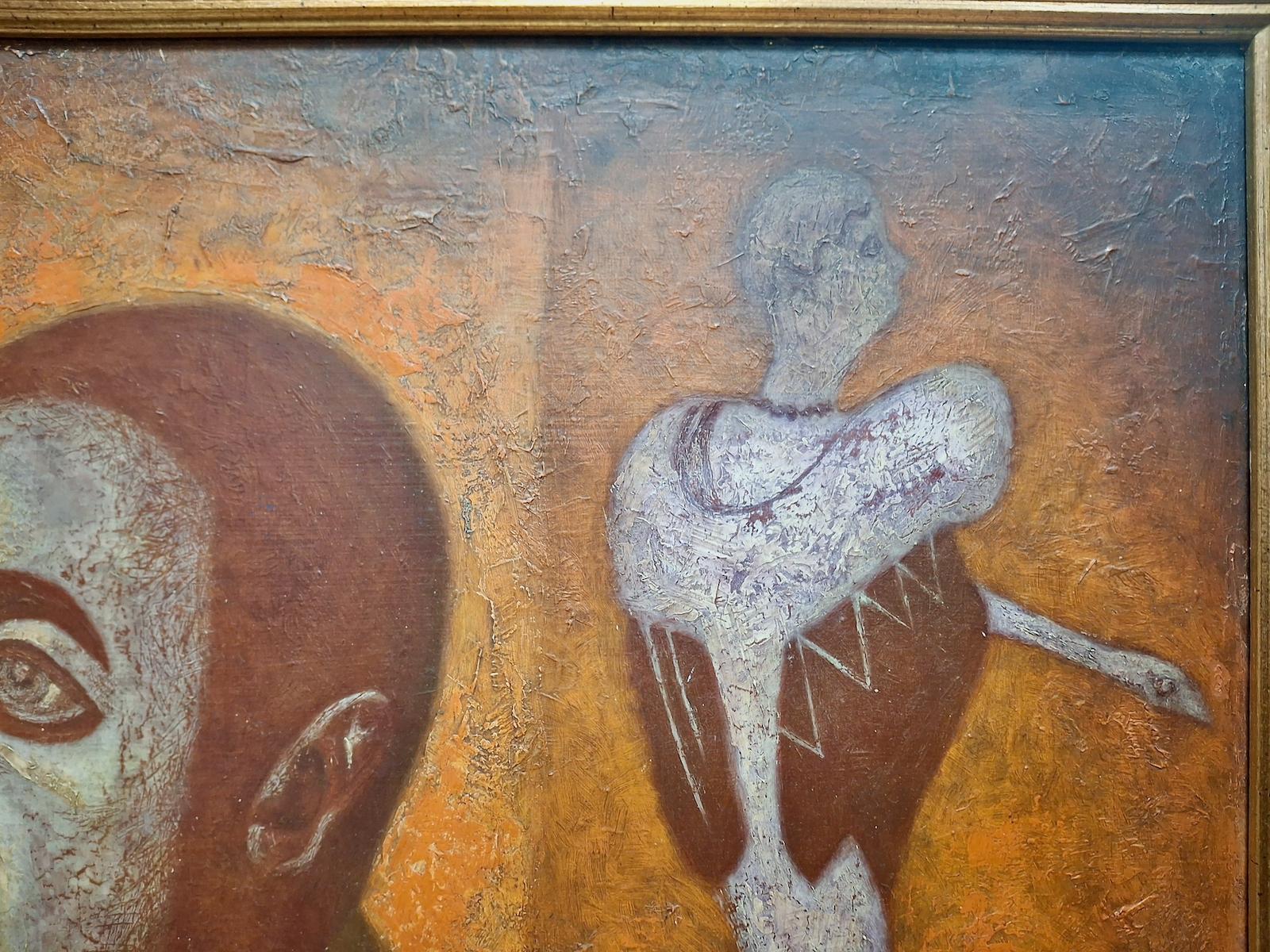 A Soulful Modernist Portrait - Brown Figurative Painting by Boris Deutsch