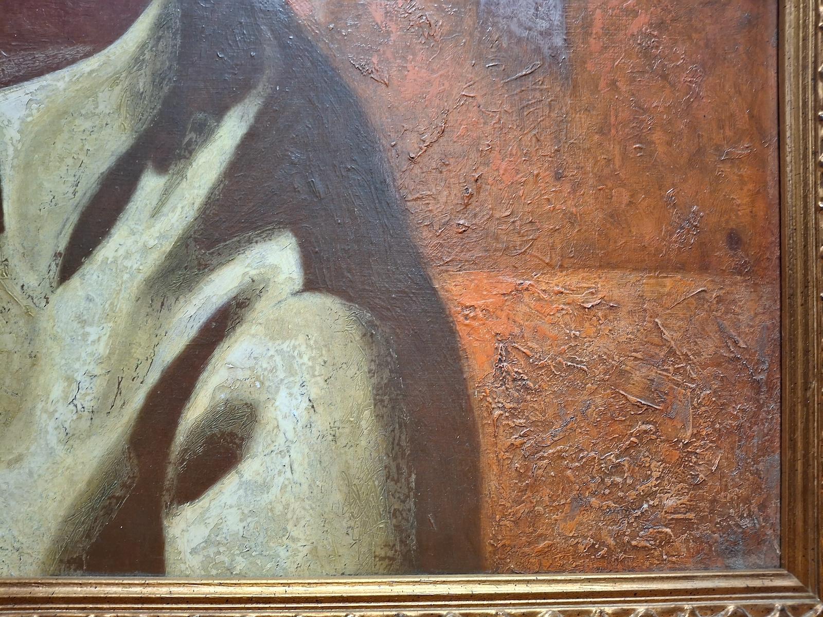 On offer is a portrait of an unknown sitter who is rendered with profound dignity yet lifted from gloomy solemnity by a vibrant and intriguing background. Notably, artist Boris Deutsch’s skills were such that he painted portraits of film luminaries
