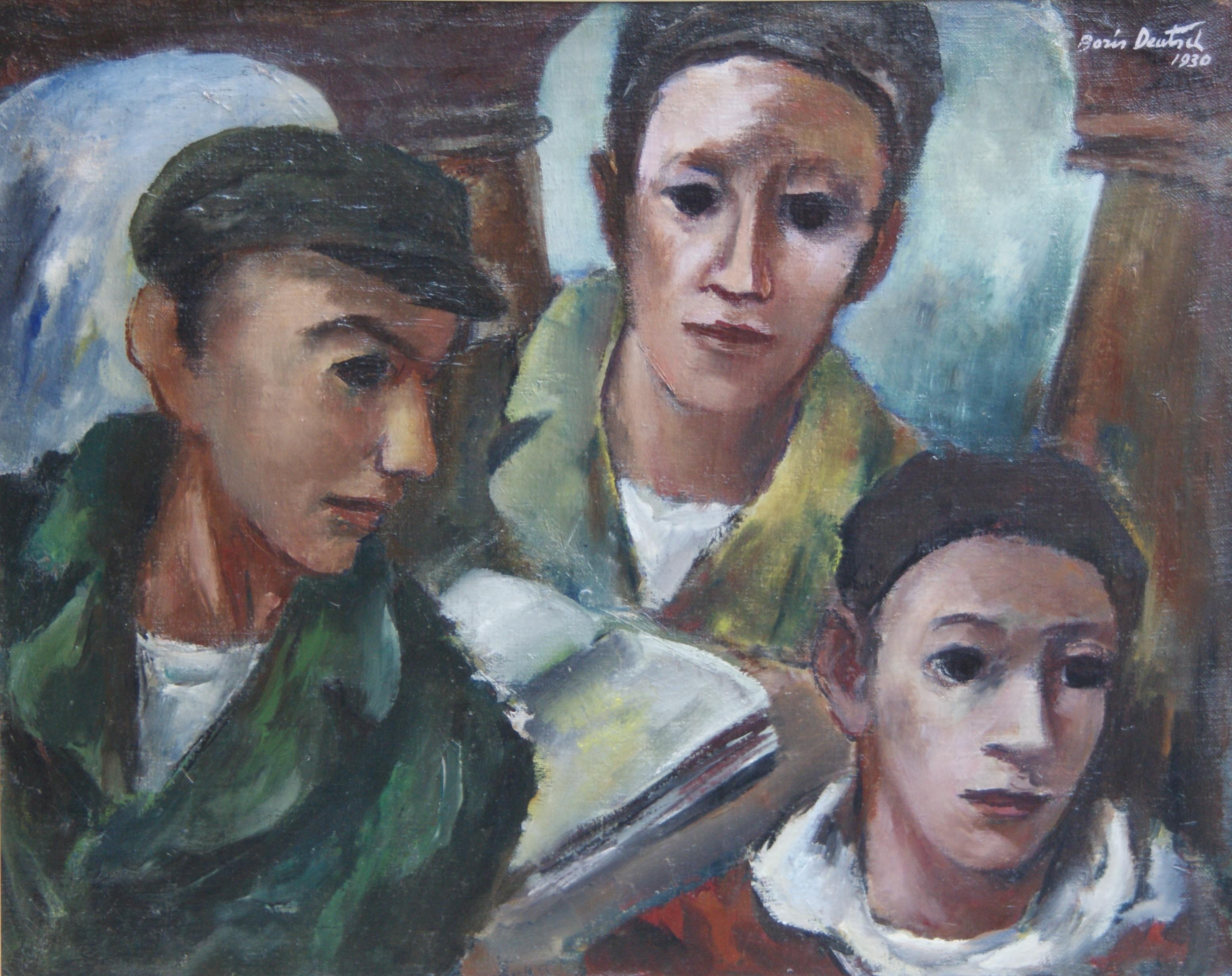 Boris Deutsch Figurative Painting - Three Young Men California WPA Figurative Modern Art Gay American Scene 1930s 