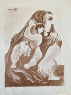 Lithuanian Artist Colored Lithograph Mother And Son - Boris Deutsch