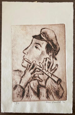 Shtetl Aldea Doodka Jugador Judaica Judío California Artista Modernista Aguafuerte
