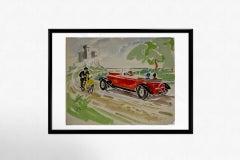 dipinto a guazzo originale di Grinsson del 1930 circa "Balade sur la Côte d'Azur".