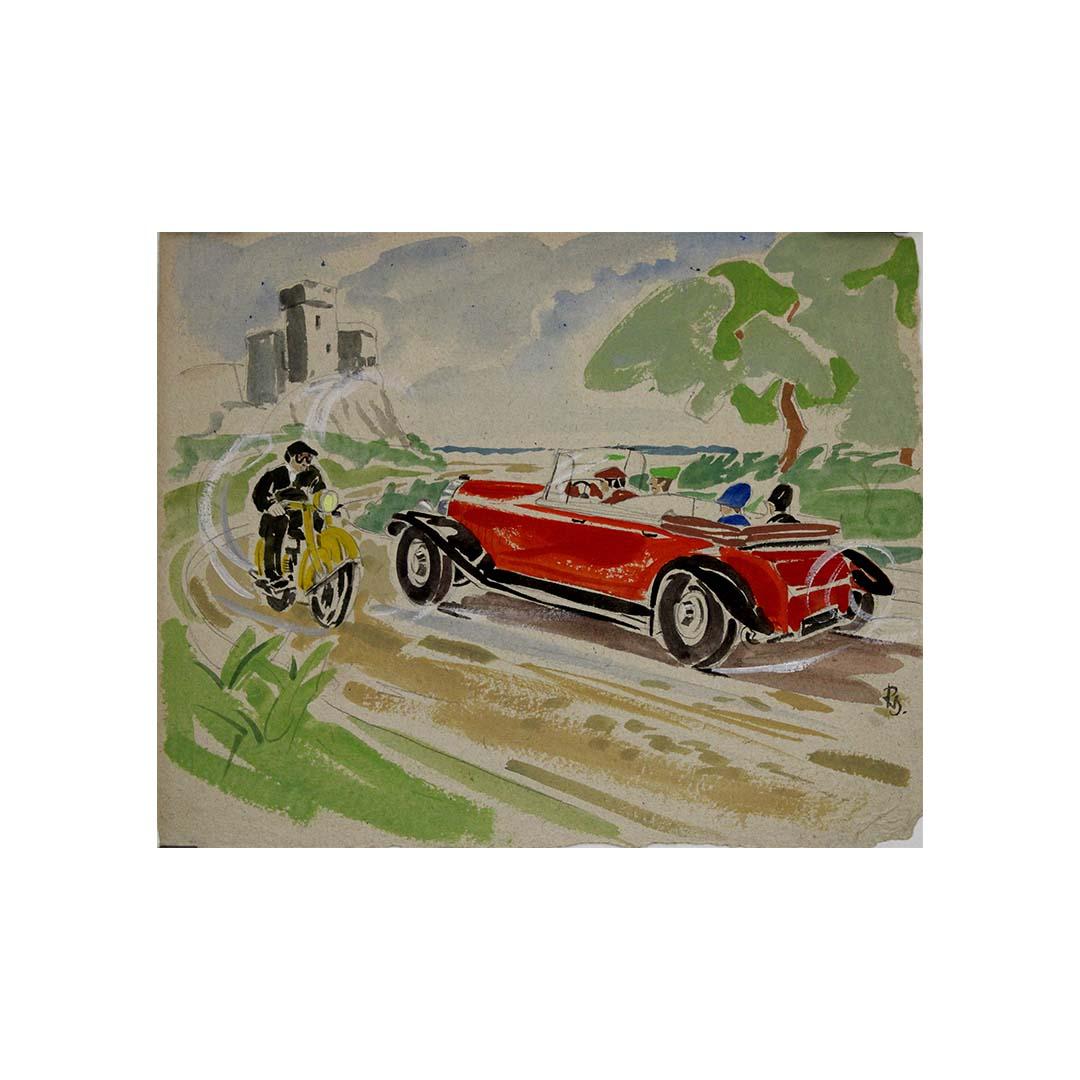circa 1930 original gouache painting by Grinsson 