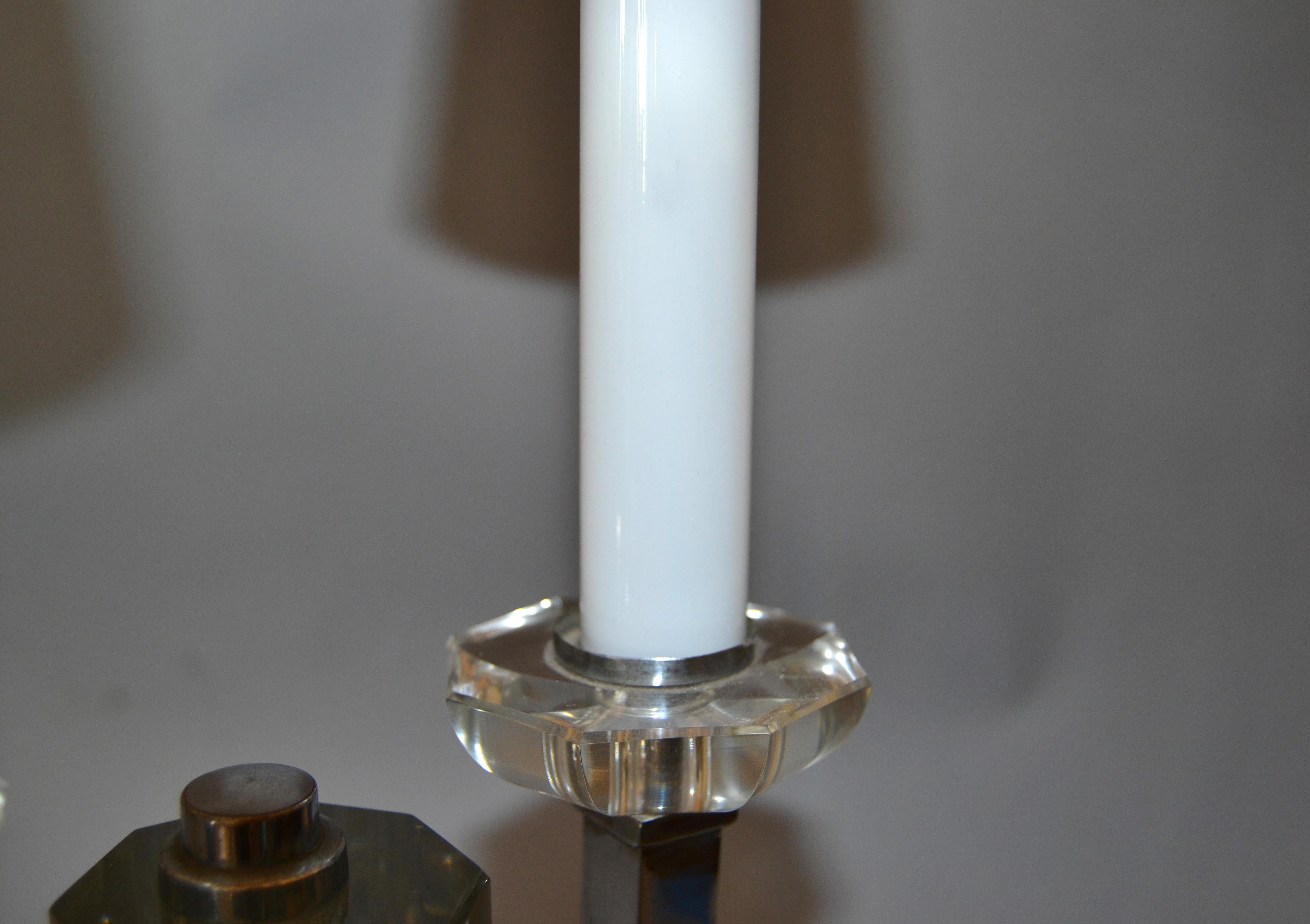 Boris Jean Lacroix French Art Deco Nickel and Crystal Table Lamp 1