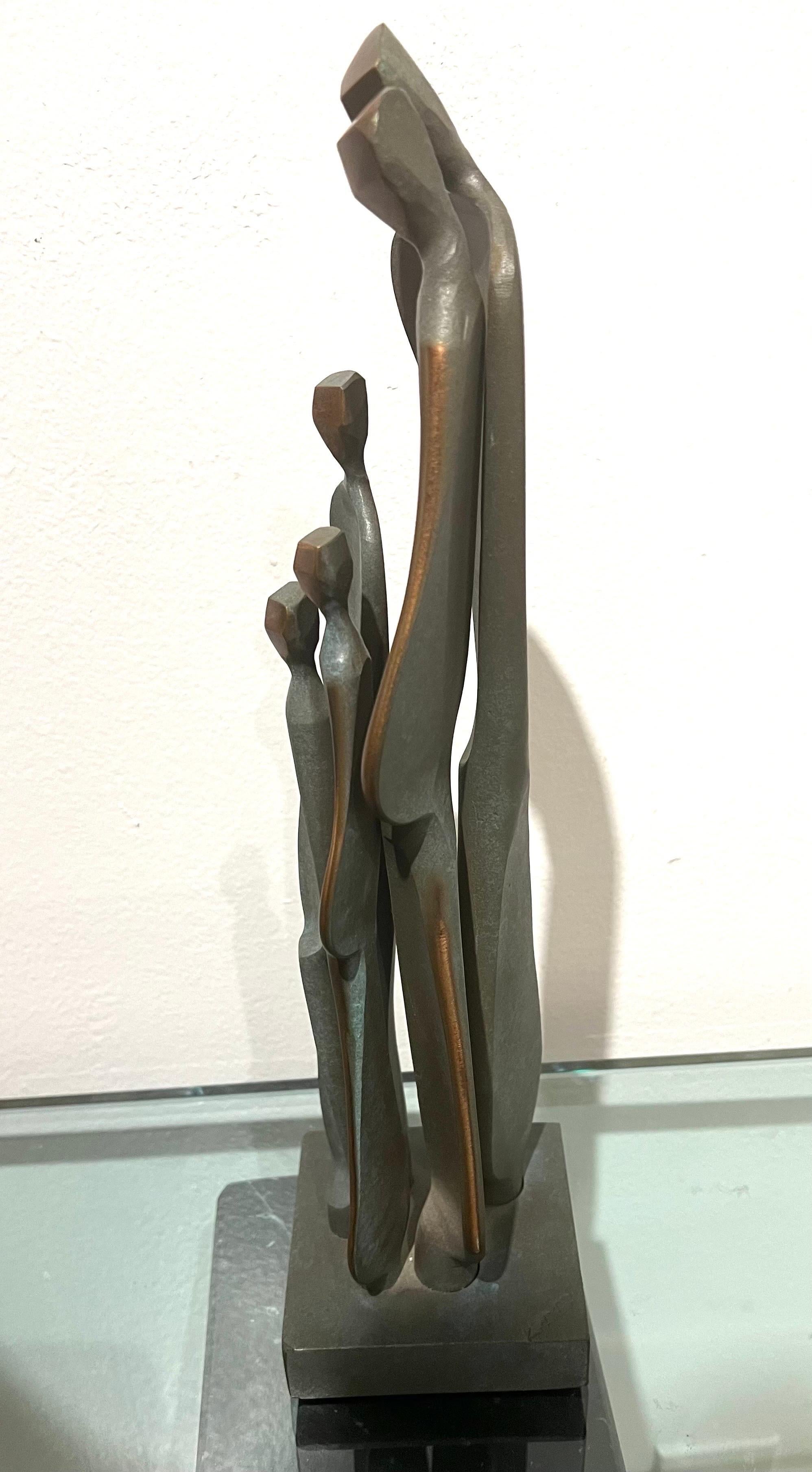 Post-Modern Boris Kramer Solid Bronze Family Sculpture Signed