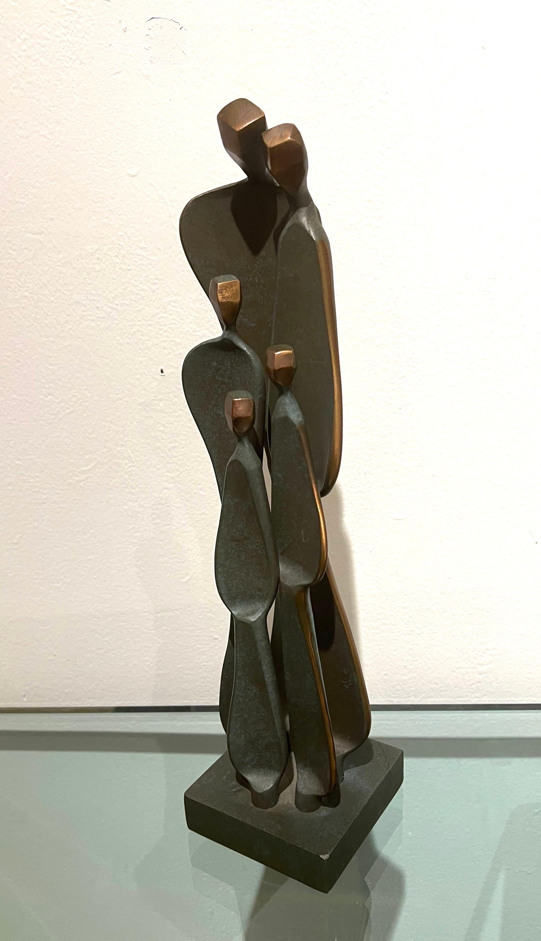 Contemporary Boris Kramer Solid Bronze Family Sculpture Signed