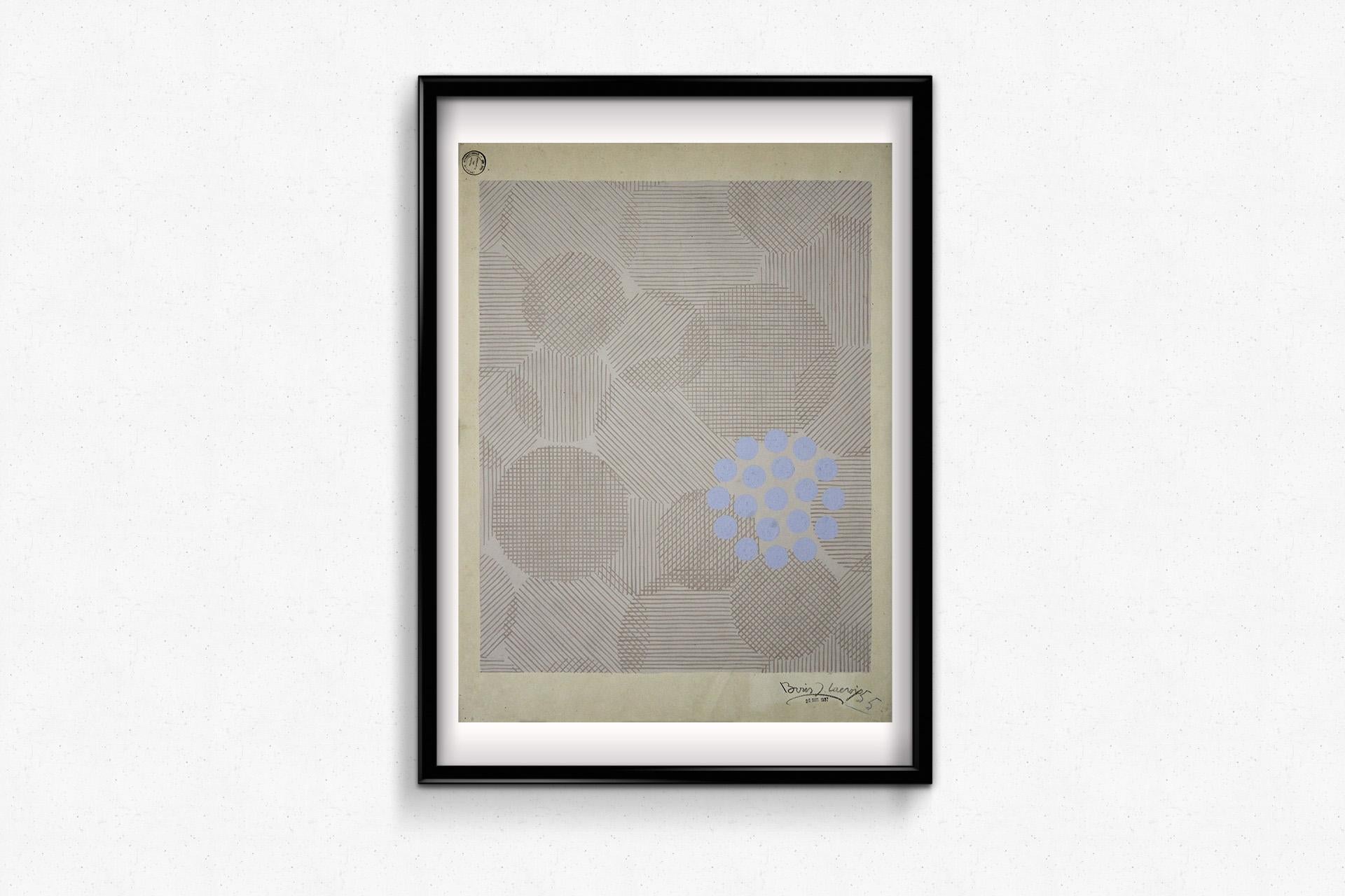 1937 gouache by Boris Lacroix - Composition Bleu Maron For Sale 1