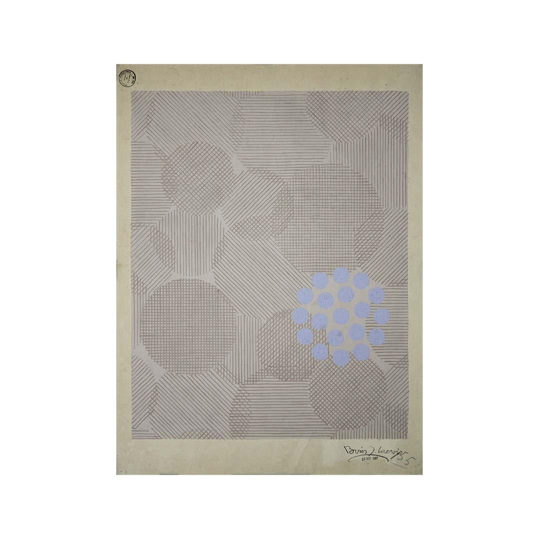 1937 gouache by Boris Lacroix - Composition Bleu Maron For Sale 3