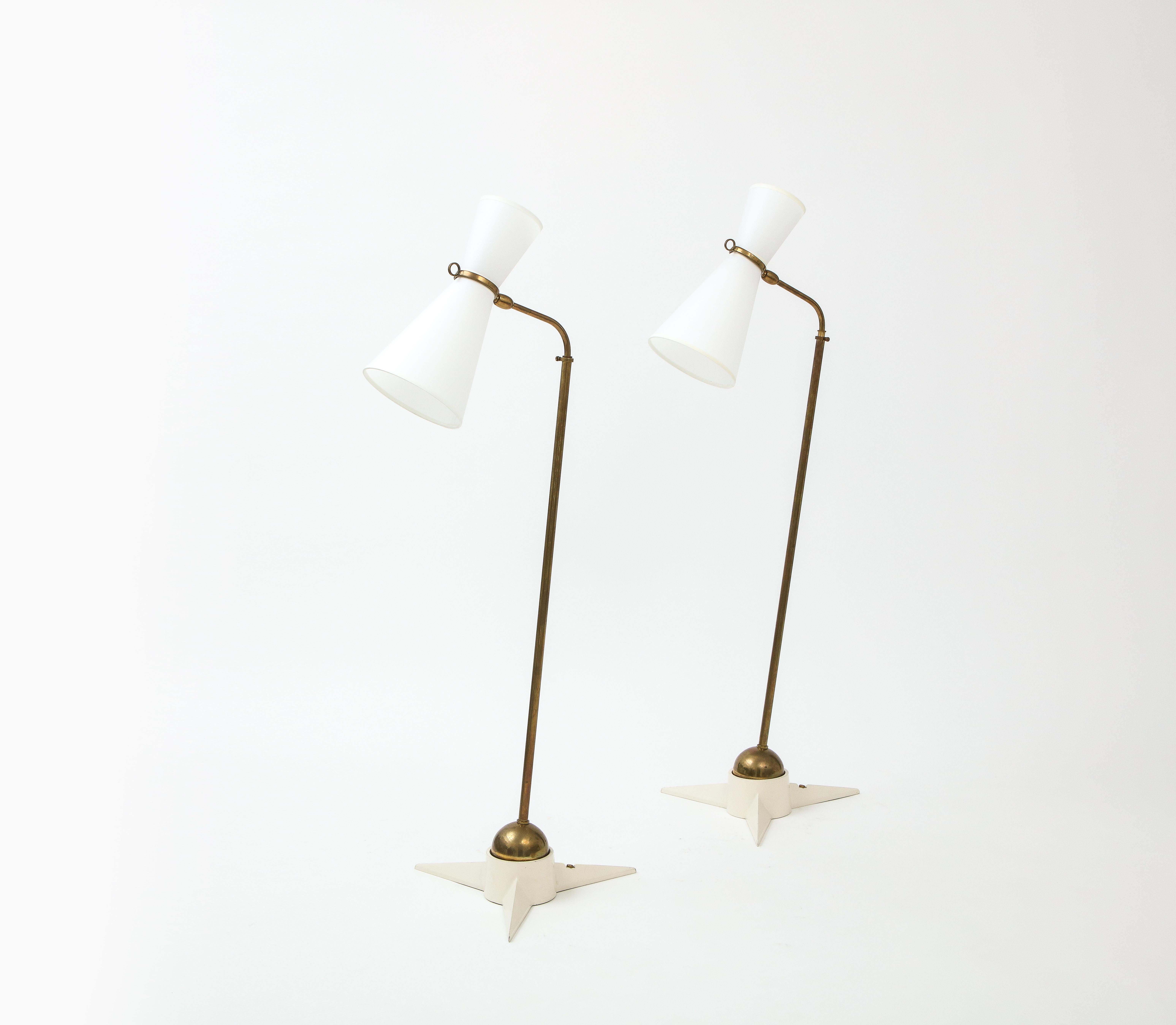 Boris Lacroix Brass and Aluminum Floor Lamps, France 1950's 11