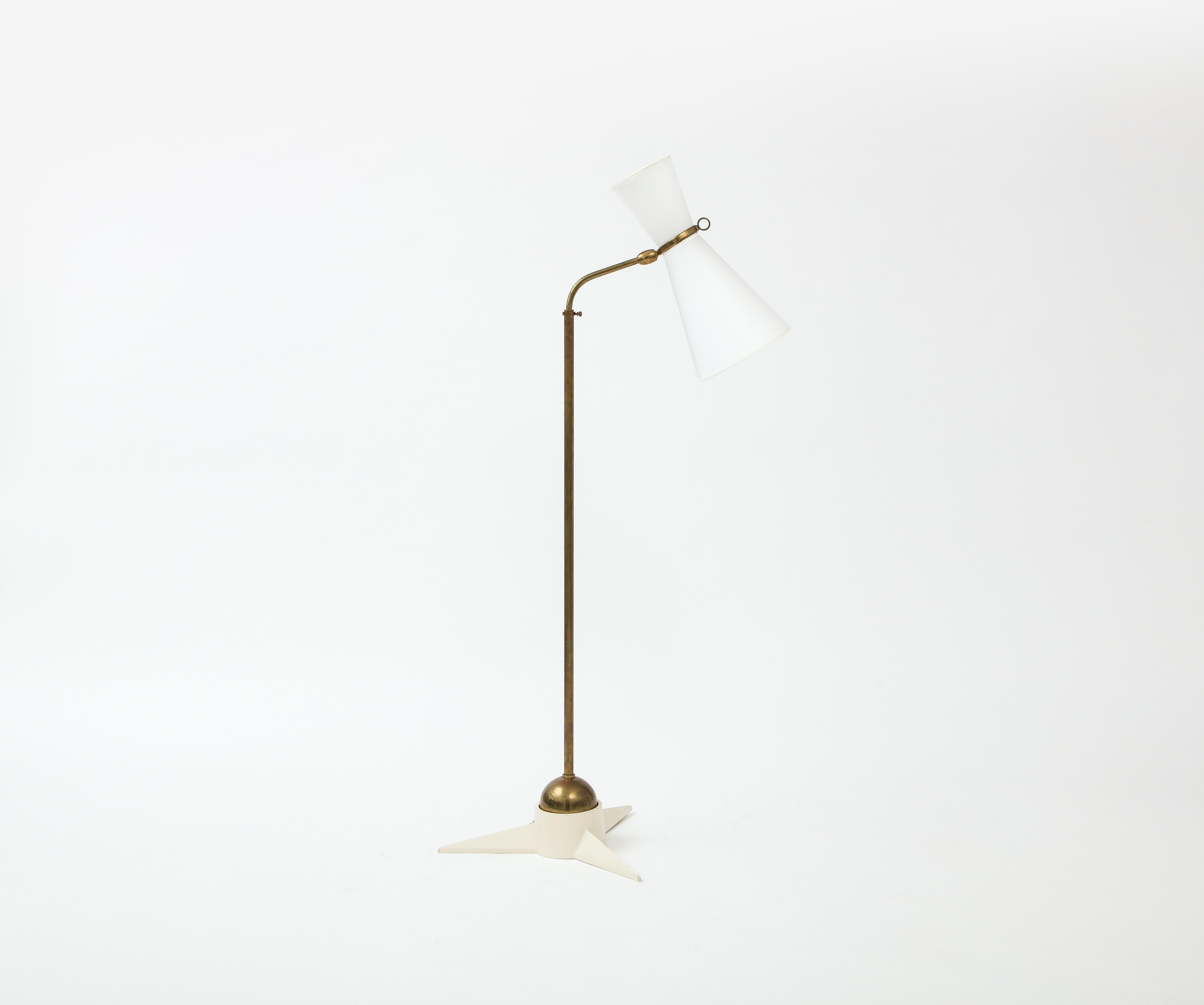 Mid-Century Modern Boris Lacroix Brass and Aluminum Floor Lamps, France 1950's