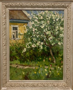 Retro "Apple tree in bloom" Oil cm. 55 x 70 oil 1996 