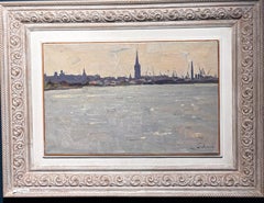 Controluce sul fiume-Città del nord europa Olio cm. 56 x 36  1970