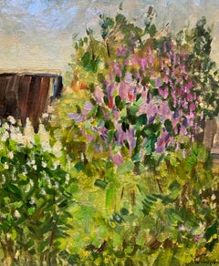 "Flowery lilac"Country house, garden cm. 50 x 40 oil 1980 Shipping free