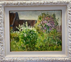 "Flowery lilac"Country house, garden cm. 50 x 40 oil 1980 Shipping free
