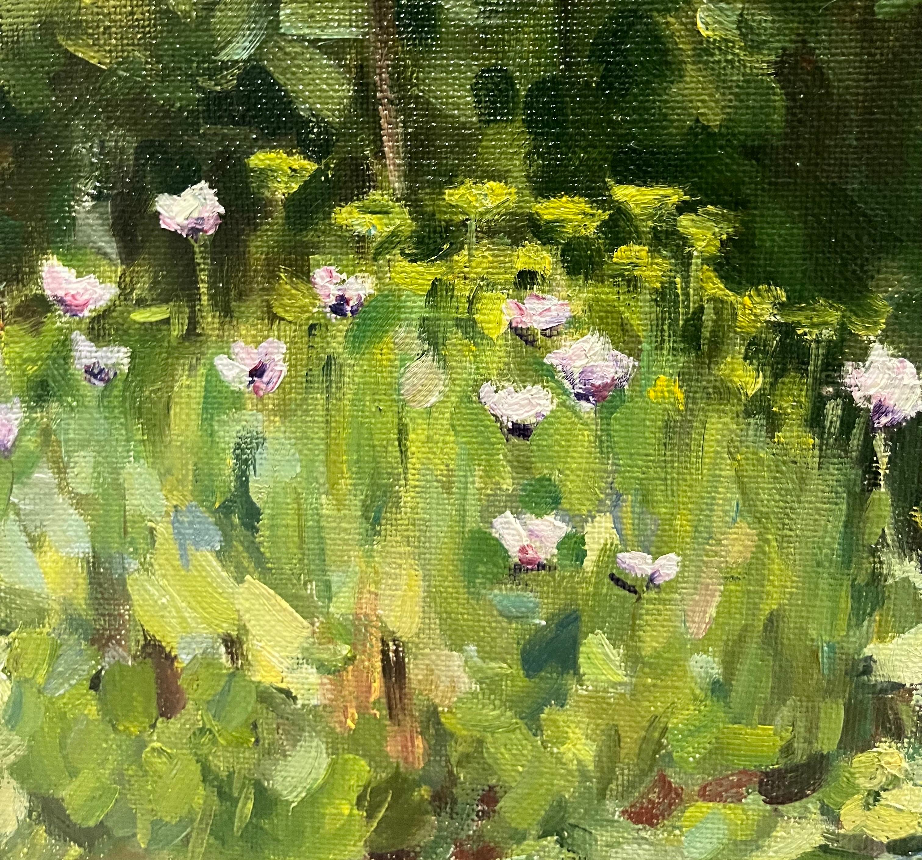 Giardino dell'artista in Russia negli anni 90
Fiori ma raffigurati  non in un vaso ma in natura
Quest'opera emana tutta la luce di una mattinata primaverile , vista da una finestra che è la cornice.
Si sente quasi il profumo di questo