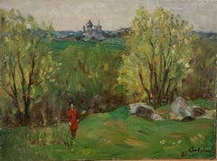 "Landscape with red figure" oil cm. 30 x 40 1980