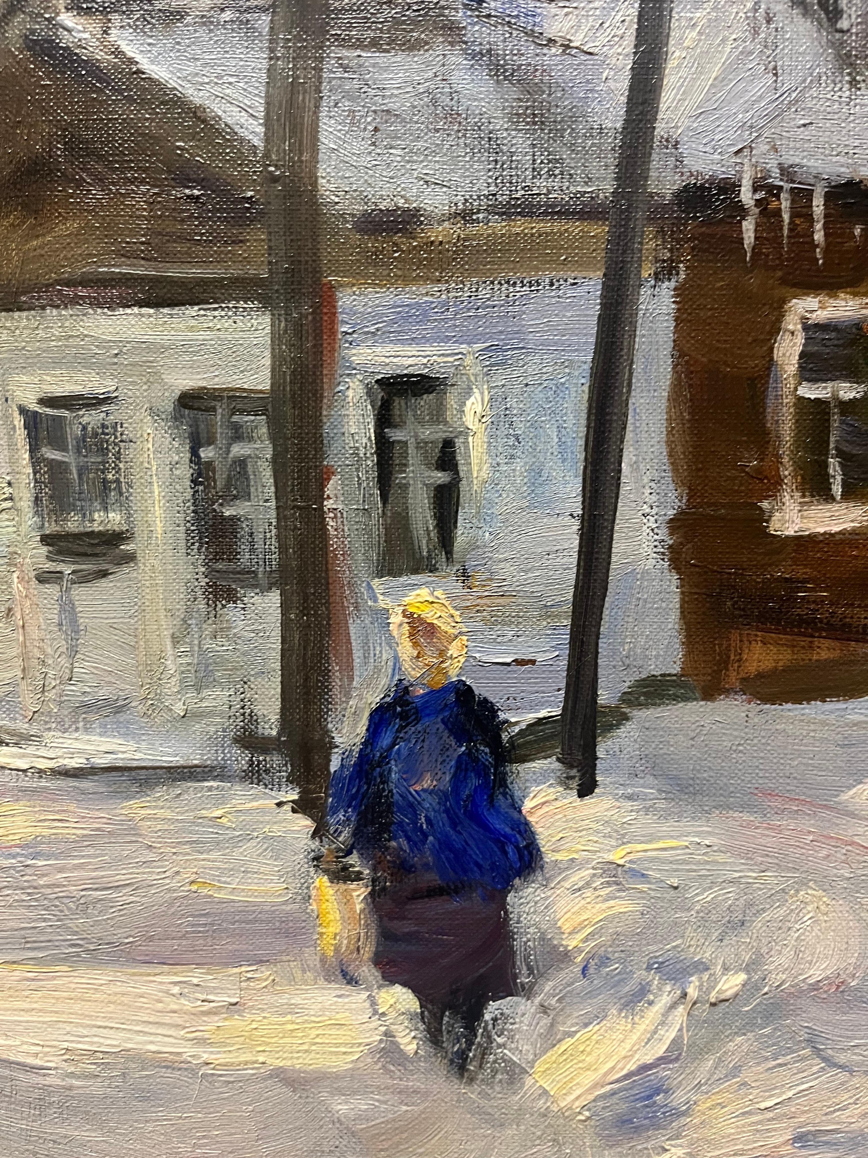 „Red house in the woods“ Winter, Öl cm.  55 x 41  1984 (Post-Impressionismus), Painting, von Boris LAVRENKO