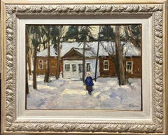 "Red house in the woods" winter,Oil cm.  55 x 41  1984