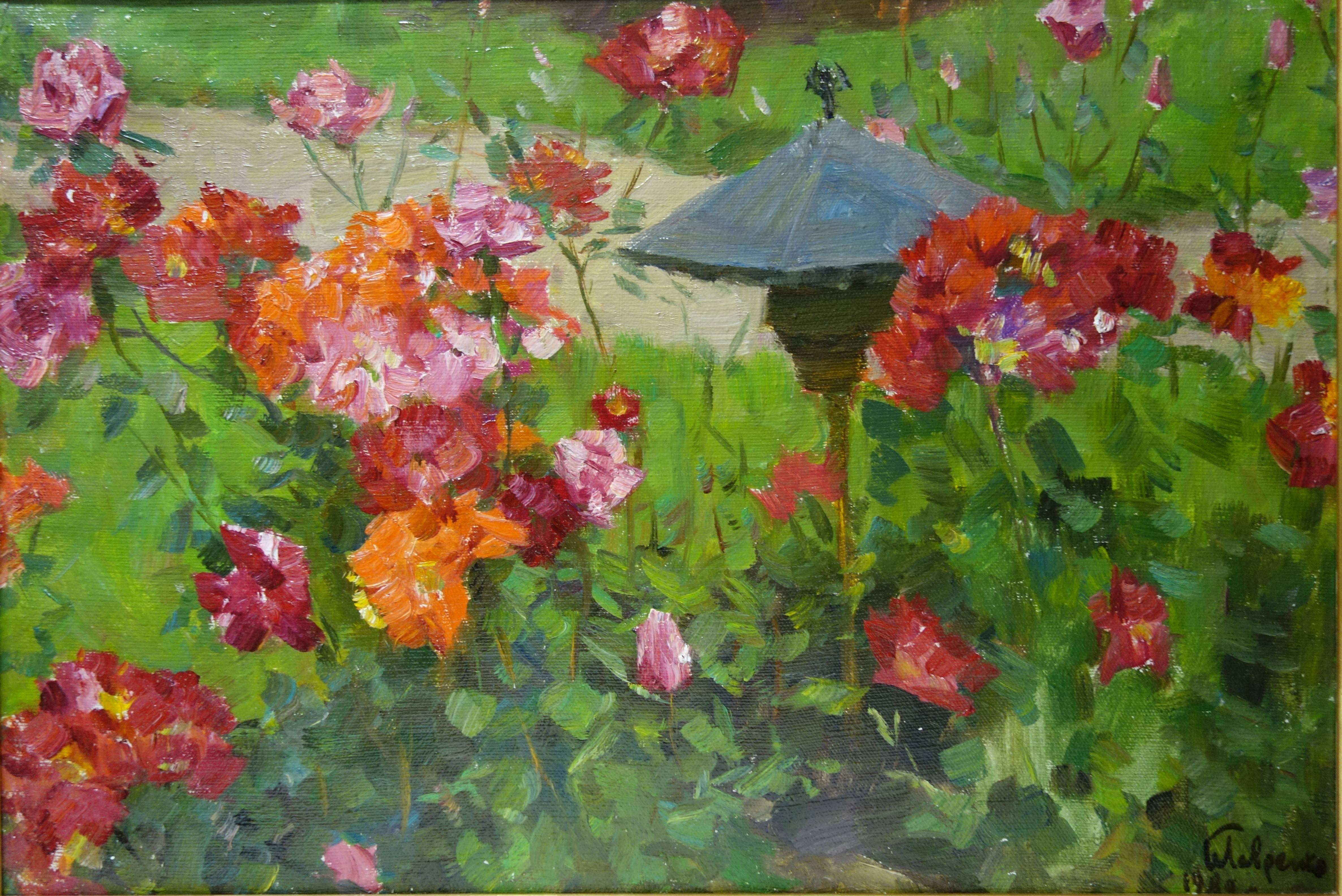 Boris LAVRENKO Still-Life Painting - "Rose garden"  Oil  63, 5 x 43, 5  1982